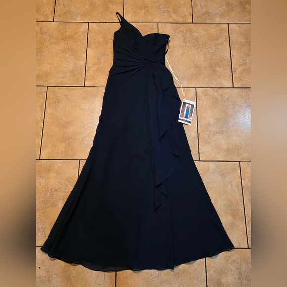 SORELLA VITA Navy One-Shoulder Ruffle Evening Gown - Picture 2 of 13